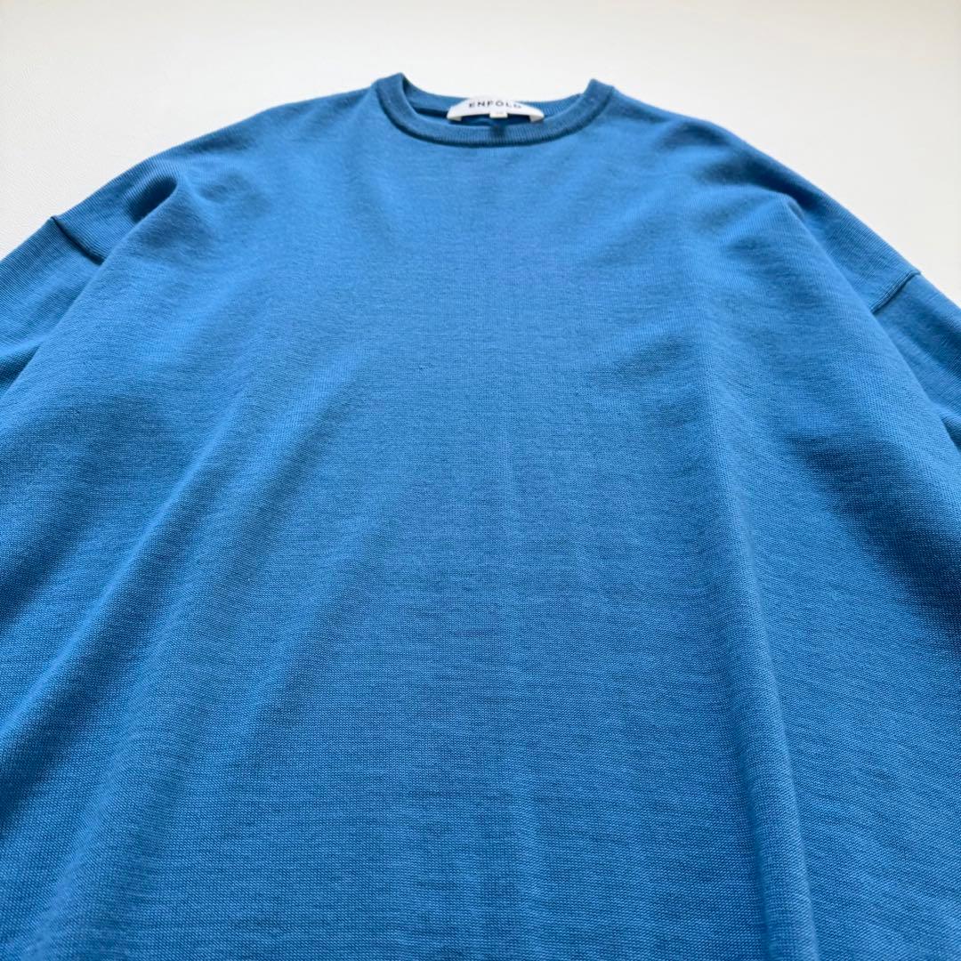 エンフォルド　ニット　ワイドシルエット　スリット　ゆったり　ライトブルー　38
