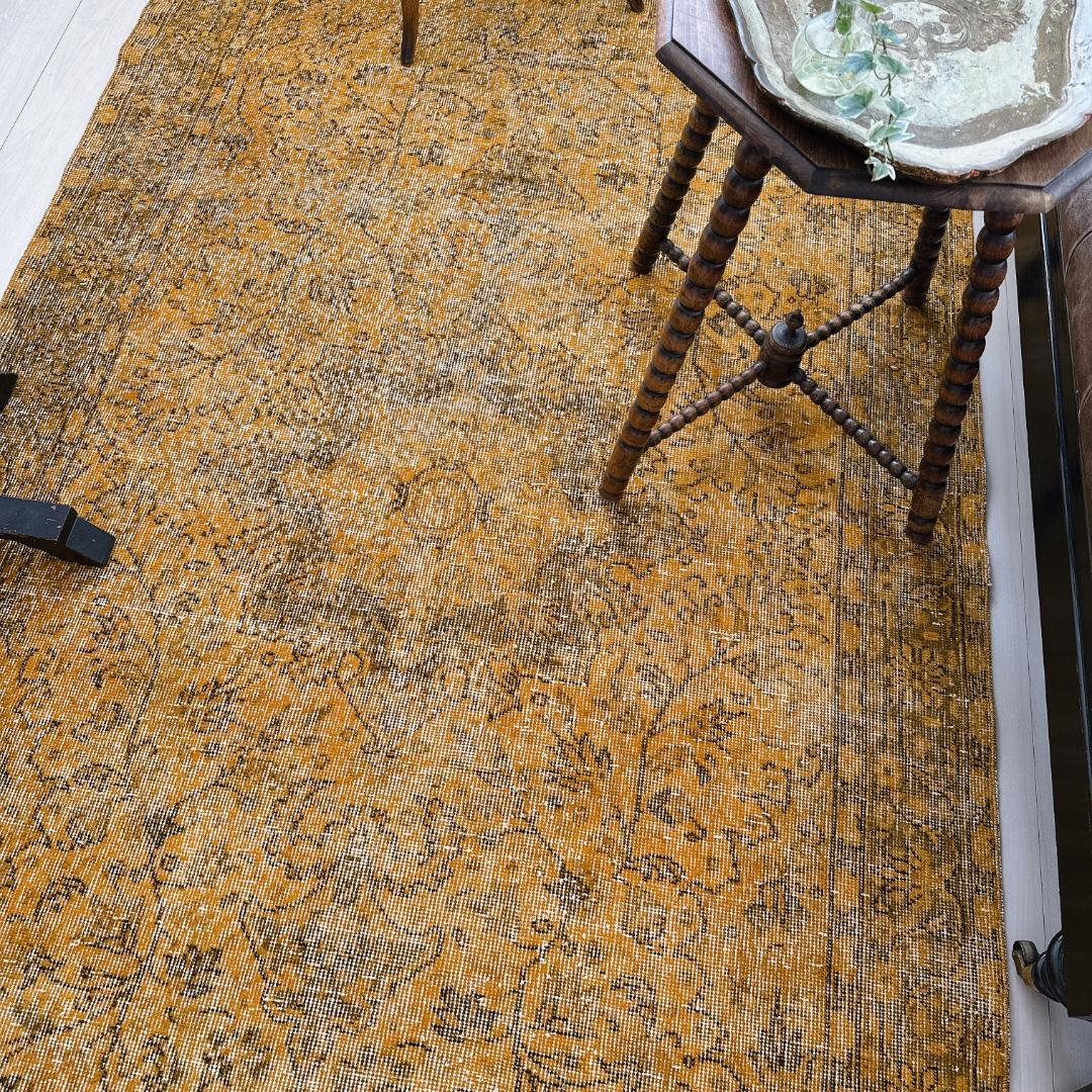 トルコ ヴィンテージラグ A109超大判 レア マスタードイエロー オーバーダイ