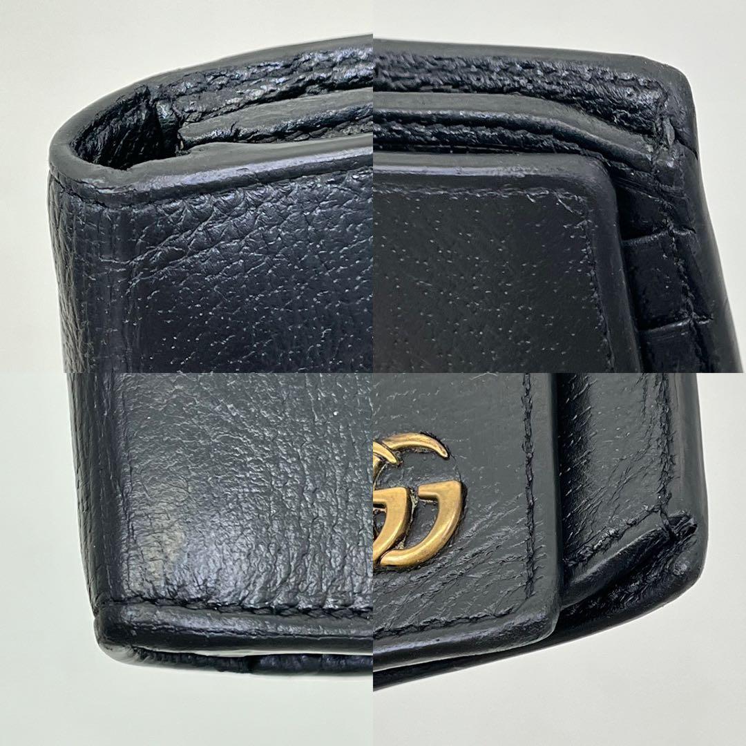 GUCCI 長財布 フラップ マーモント GG金具 ブラック レザー 男女可能