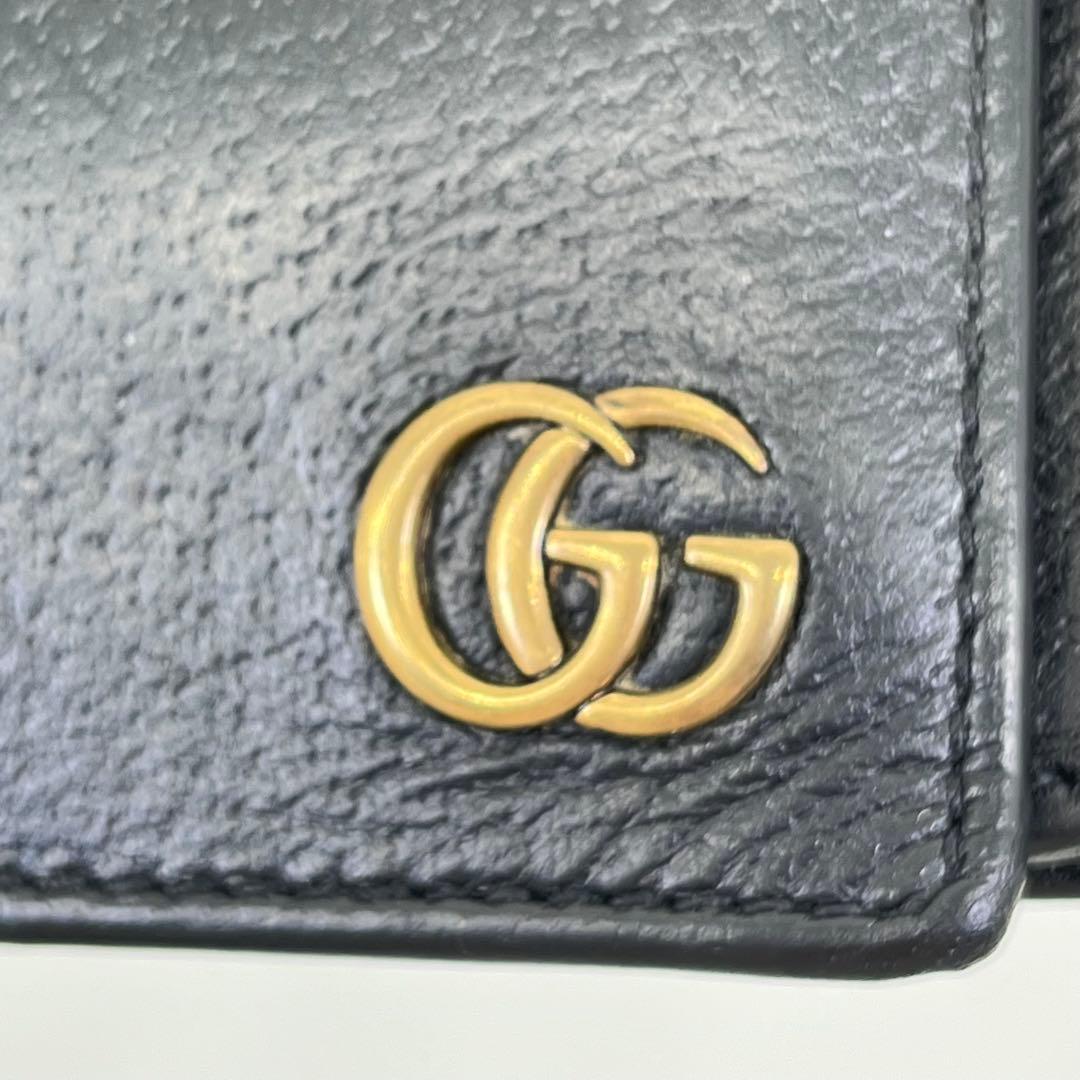 GUCCI 長財布 フラップ マーモント GG金具 ブラック レザー 男女可能