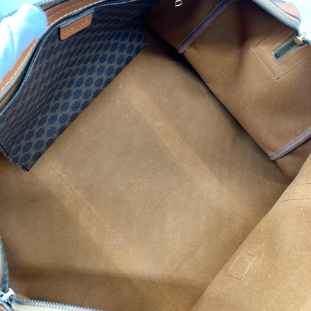 【CELINE】ボストンバッグ　マカダム柄　ゴールド金具　PVC ブラウン