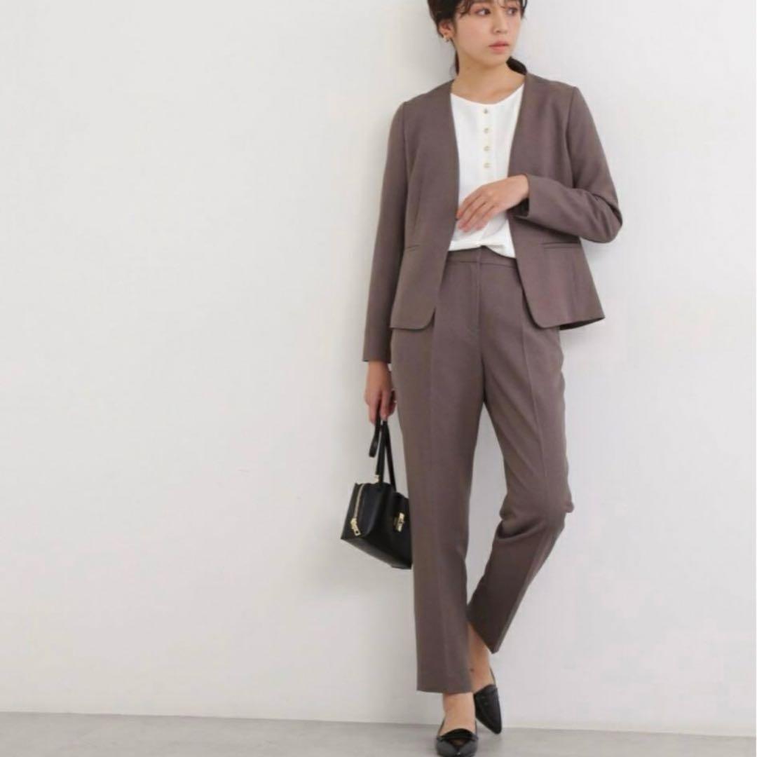 【未使用】ナチュラルビューティーベーシックパンツスーツセットアップ ブラウン S