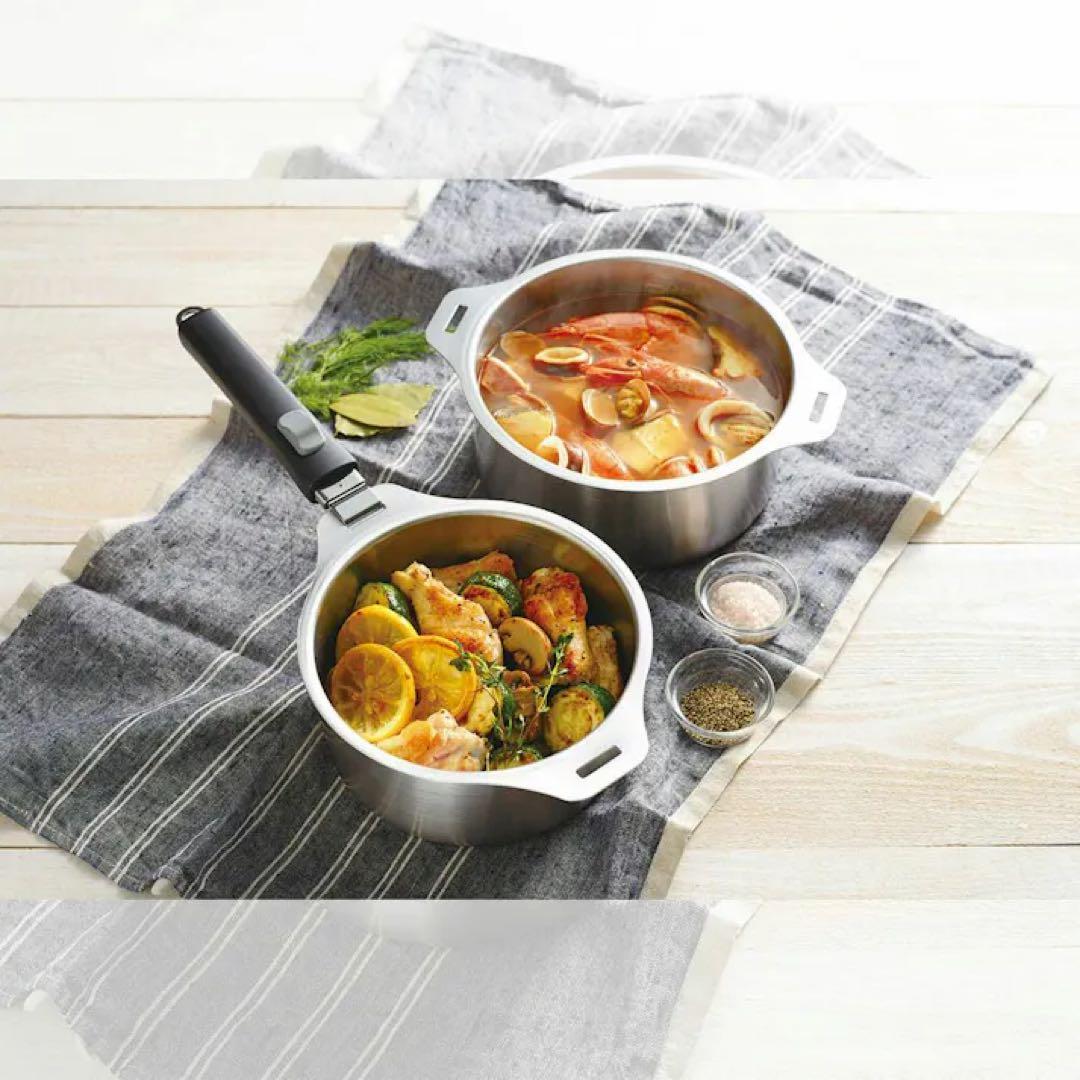 【日本製】燕三 IH対応ハンドル着脱式鍋 4点セット （蒸し台付)