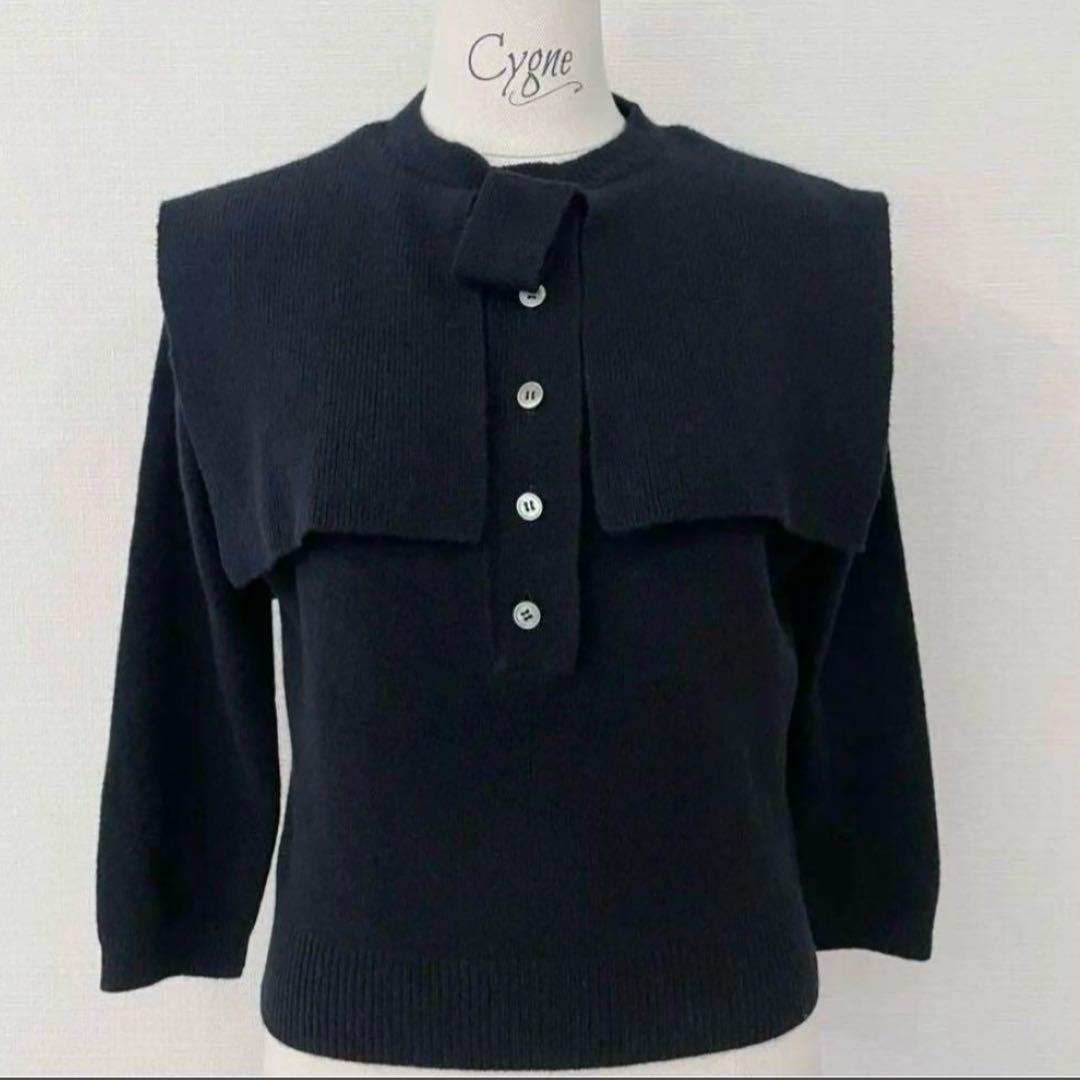 【美品】cygne シーニュ Elise セーラーリボンニット ブラック
