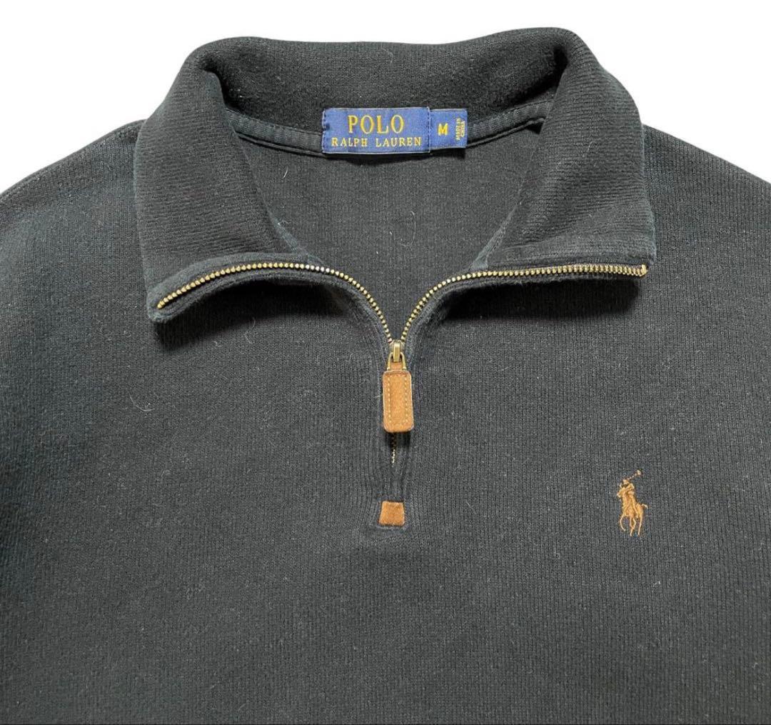 古着 ポロ ラルフローレン コットンニット ハーフジップ スウェット ブラック