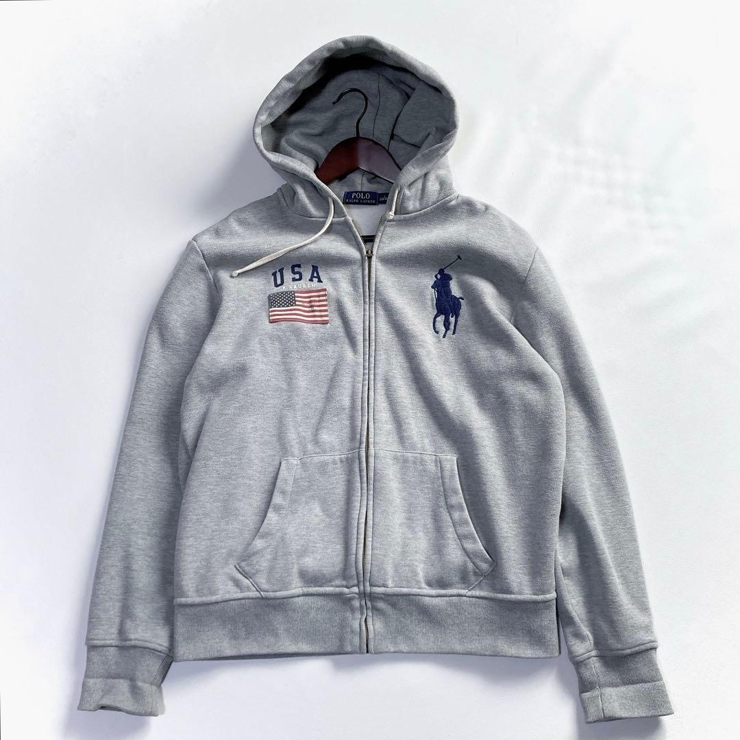 29さま　美品 ポロラルフローレン パーカー 星条旗 ビッグポニー L グレー