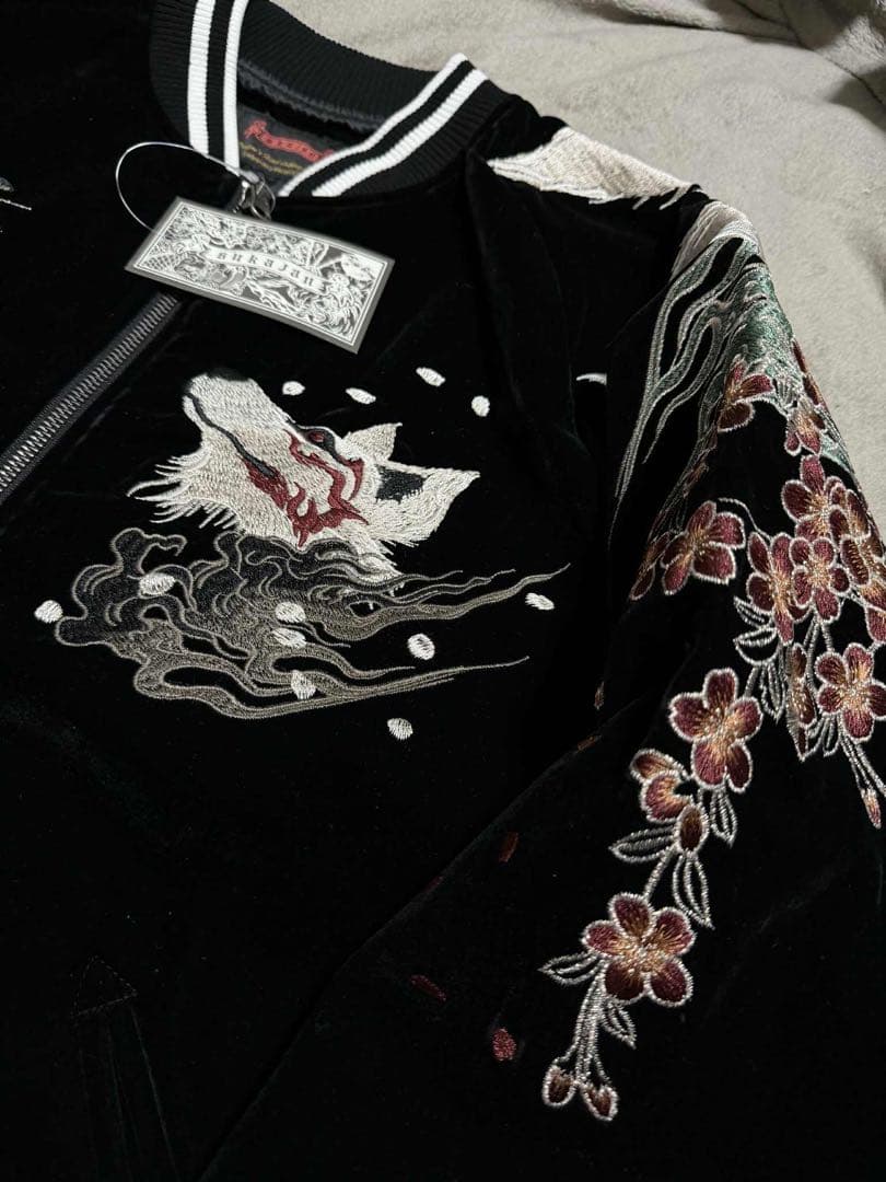 未使用 別珍 キツネ 桜 SKAJAN 日本 スカジャン unisex 美品