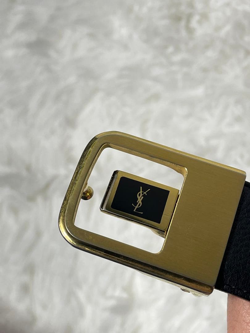イヴサンローラン YSL レザーベルト 本革　箱付き　ロゴバックル ブラック