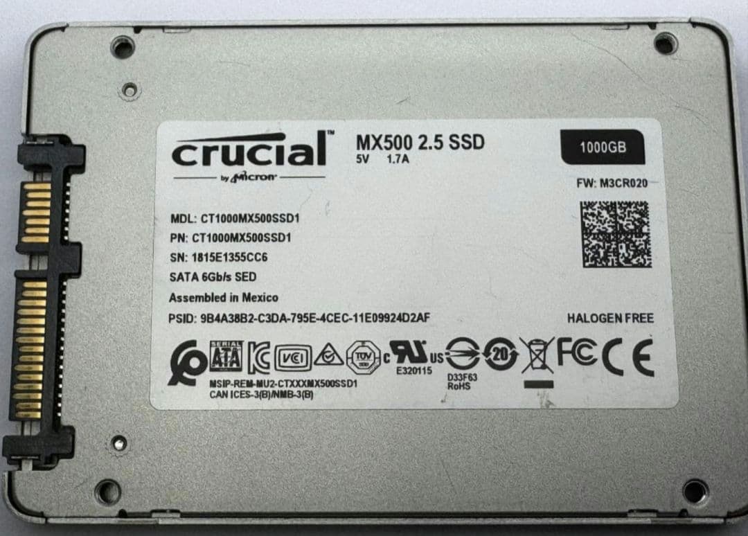 Crucial MX500 1TB 2.5インチ SSD 正常動作