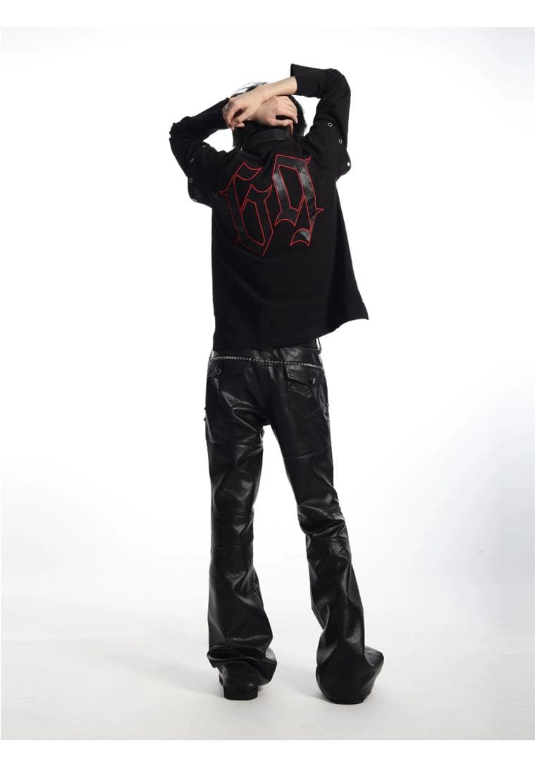 SEXXDEVIL フェイクレザーパンツ ブラック スタッズデザイン opium