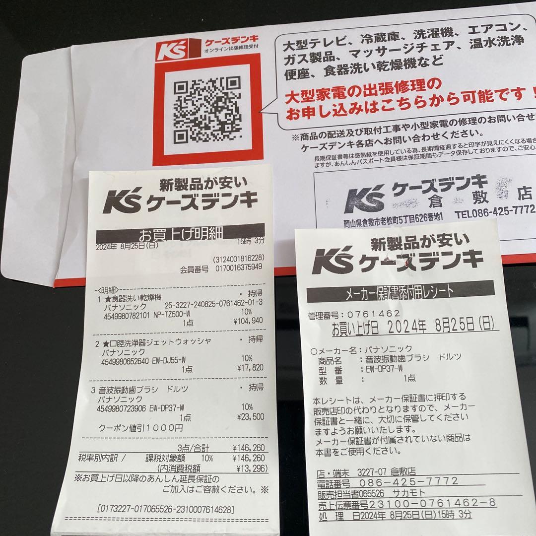 Panasonic EW-DP37-W 音波振動ハブラシ　ドルツ