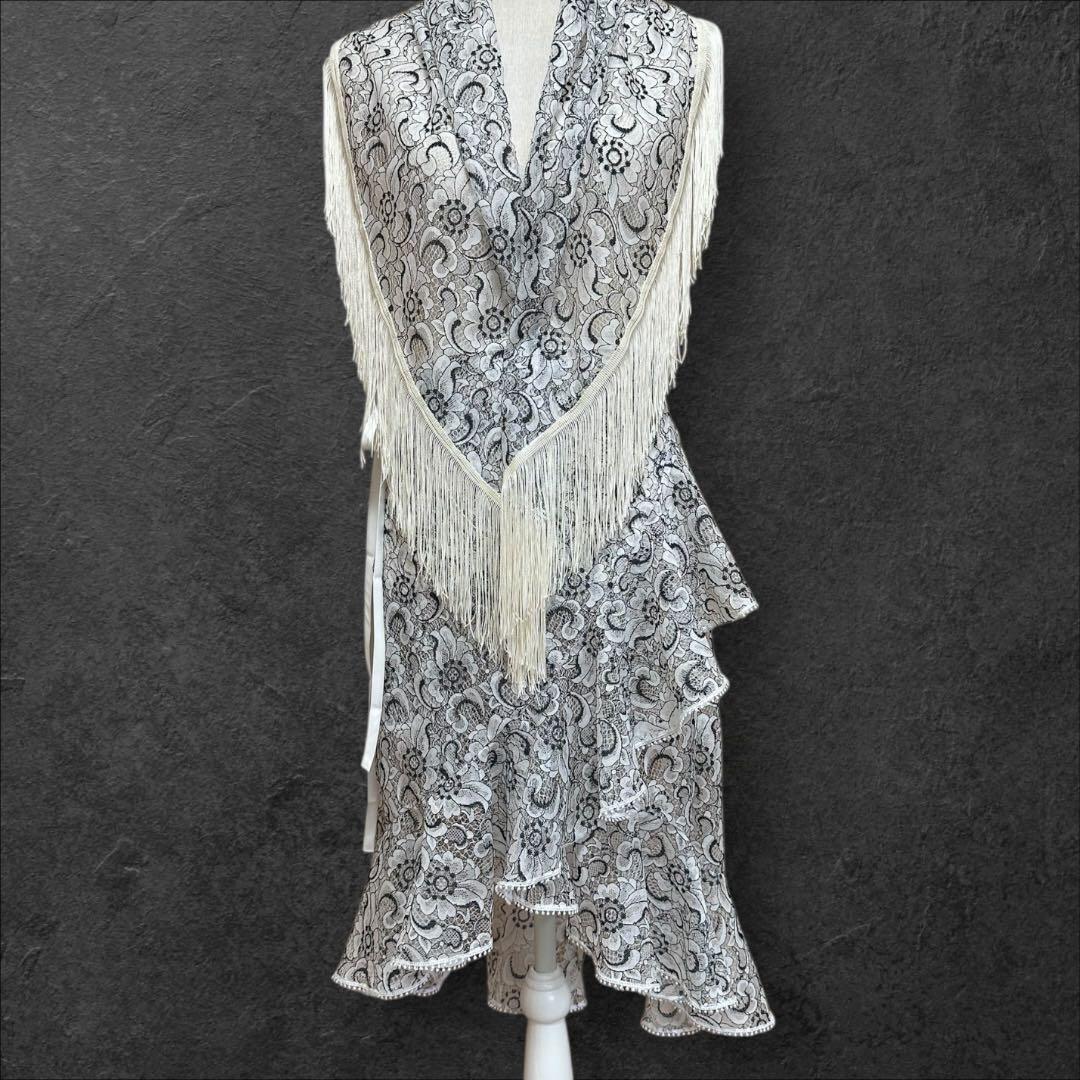 フラメンコ　巻きスカート　シージョset ホワイト×ブラック刺繍レース