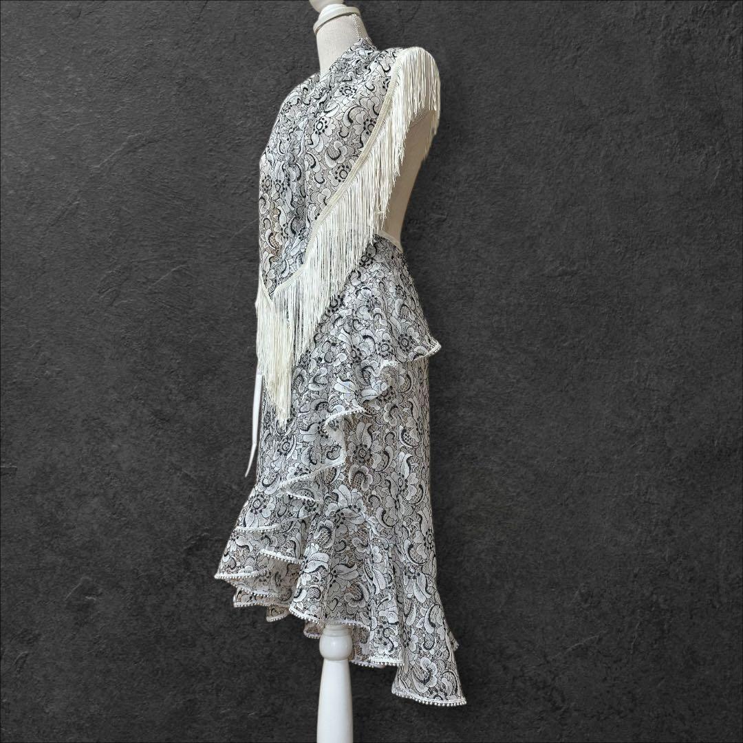 フラメンコ　巻きスカート　シージョset ホワイト×ブラック刺繍レース