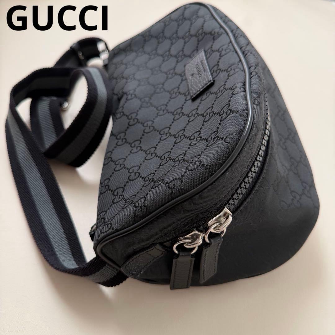 GUCCI グッチ GGキャンバス スリングバッグ ボディバッグ ブラック 黒