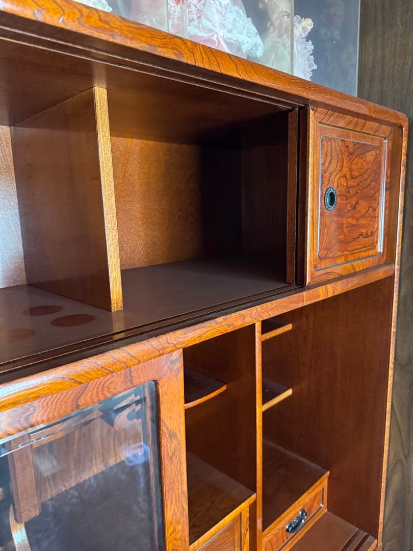 レトロ　茶箪笥　木製ガラス扉収納棚