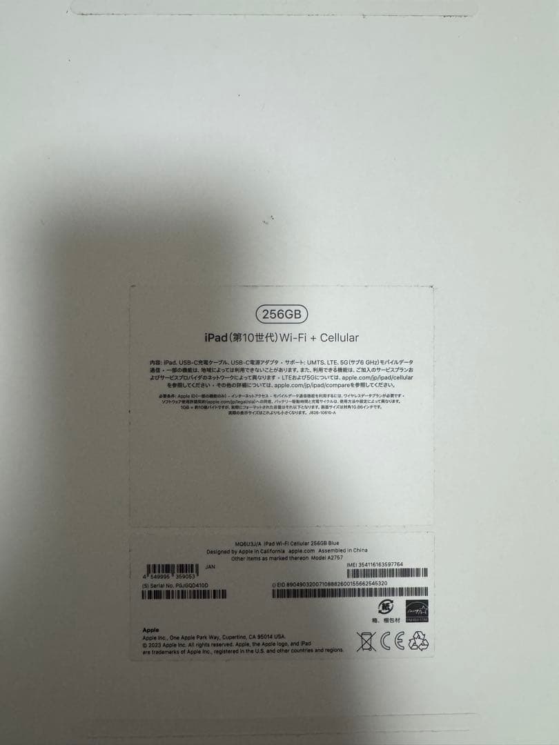 iPad 第10世代 256GB Wi-Fi+Cellular