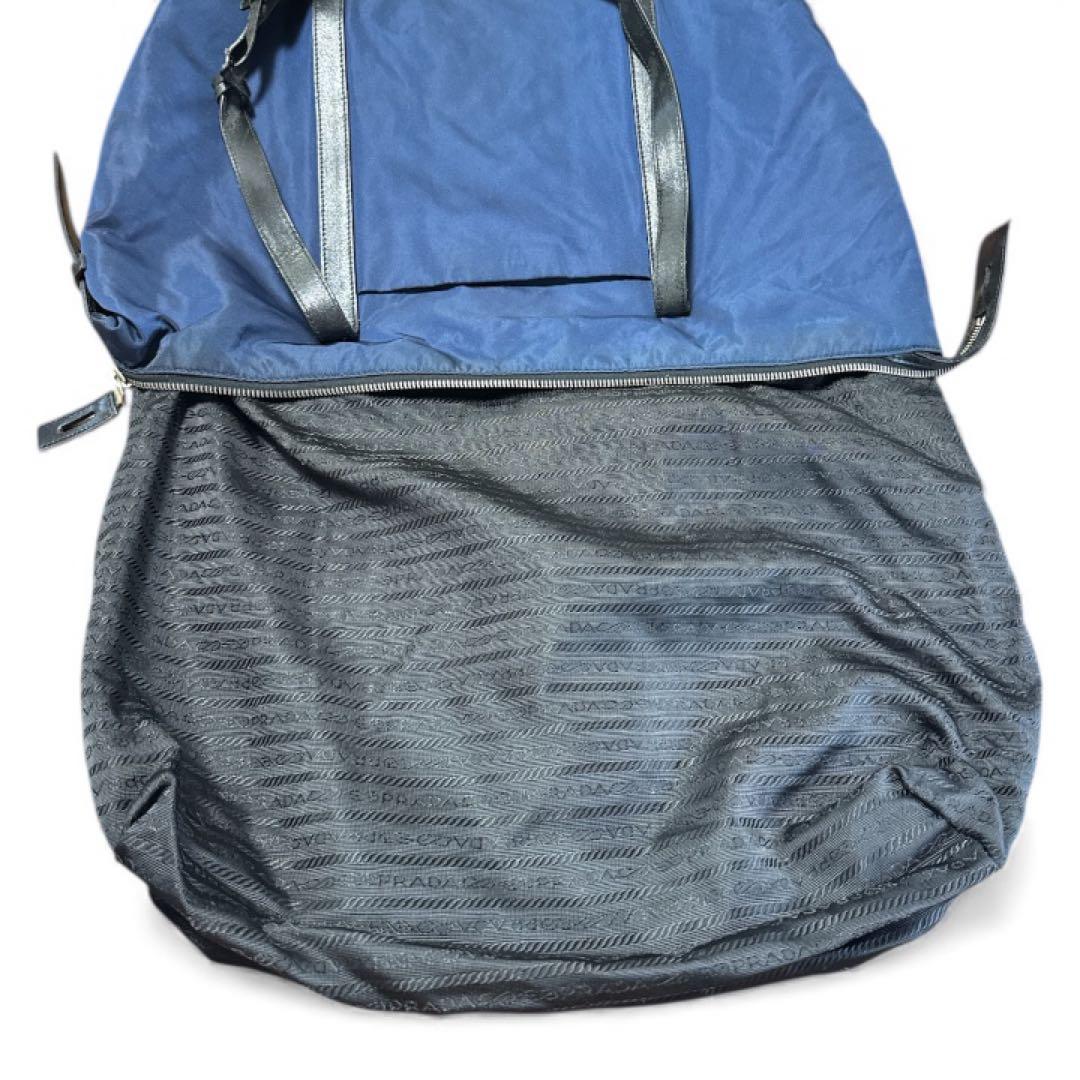 PRADA プラダ　ネイビー　ボストンバッグ　旅行かばん　トートバッグ　三角ロゴ