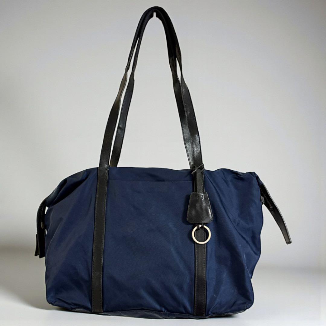 PRADA プラダ　ネイビー　ボストンバッグ　旅行かばん　トートバッグ　三角ロゴ