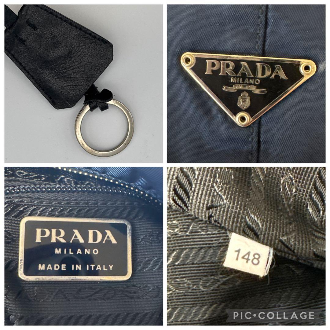 PRADA プラダ　ネイビー　ボストンバッグ　旅行かばん　トートバッグ　三角ロゴ
