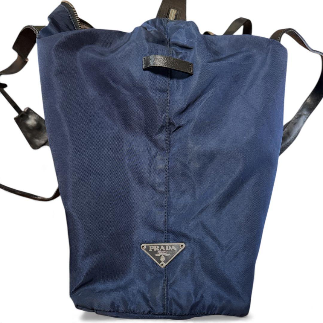 PRADA プラダ　ネイビー　ボストンバッグ　旅行かばん　トートバッグ　三角ロゴ
