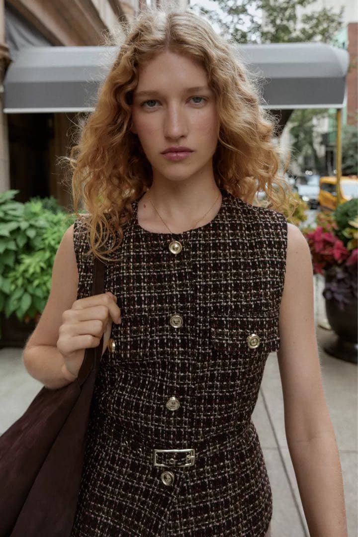 ZARA ベルト付きテクスチャーベスト M