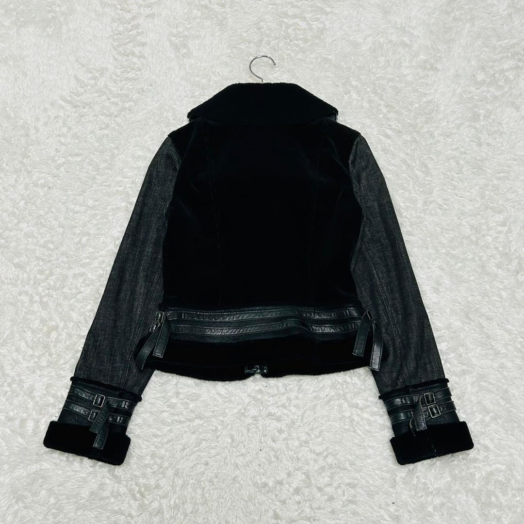 美品 EPOCA ブラックデニム レザー ジャケット ライダース 切替 ボア
