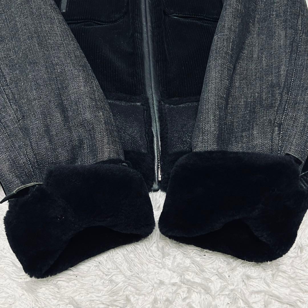 美品 EPOCA ブラックデニム レザー ジャケット ライダース 切替 ボア