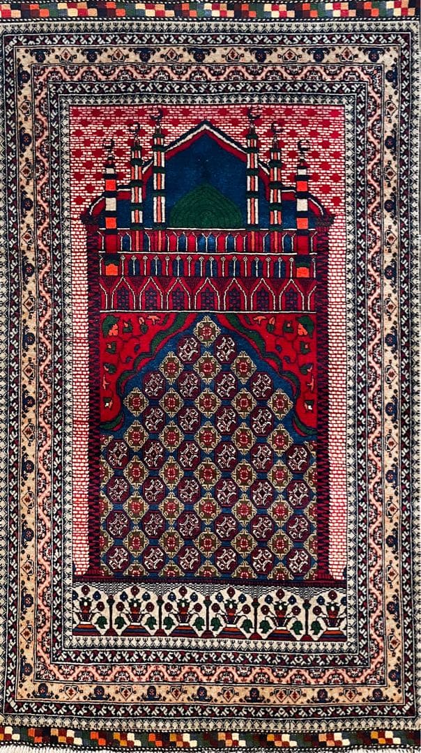 【新品未使用】アフガニスタン産 絨毯 ホジャロシュナイ メッカ