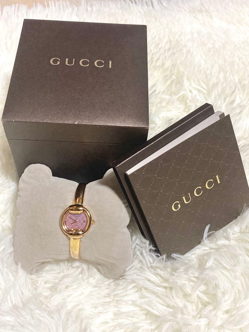 【説明書 箱付き】GUCCI 1400L ゴールド ピンクシェル GG柄
