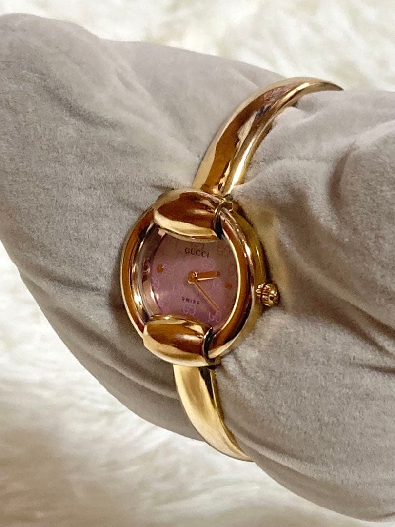 【説明書 箱付き】GUCCI 1400L ゴールド ピンクシェル GG柄