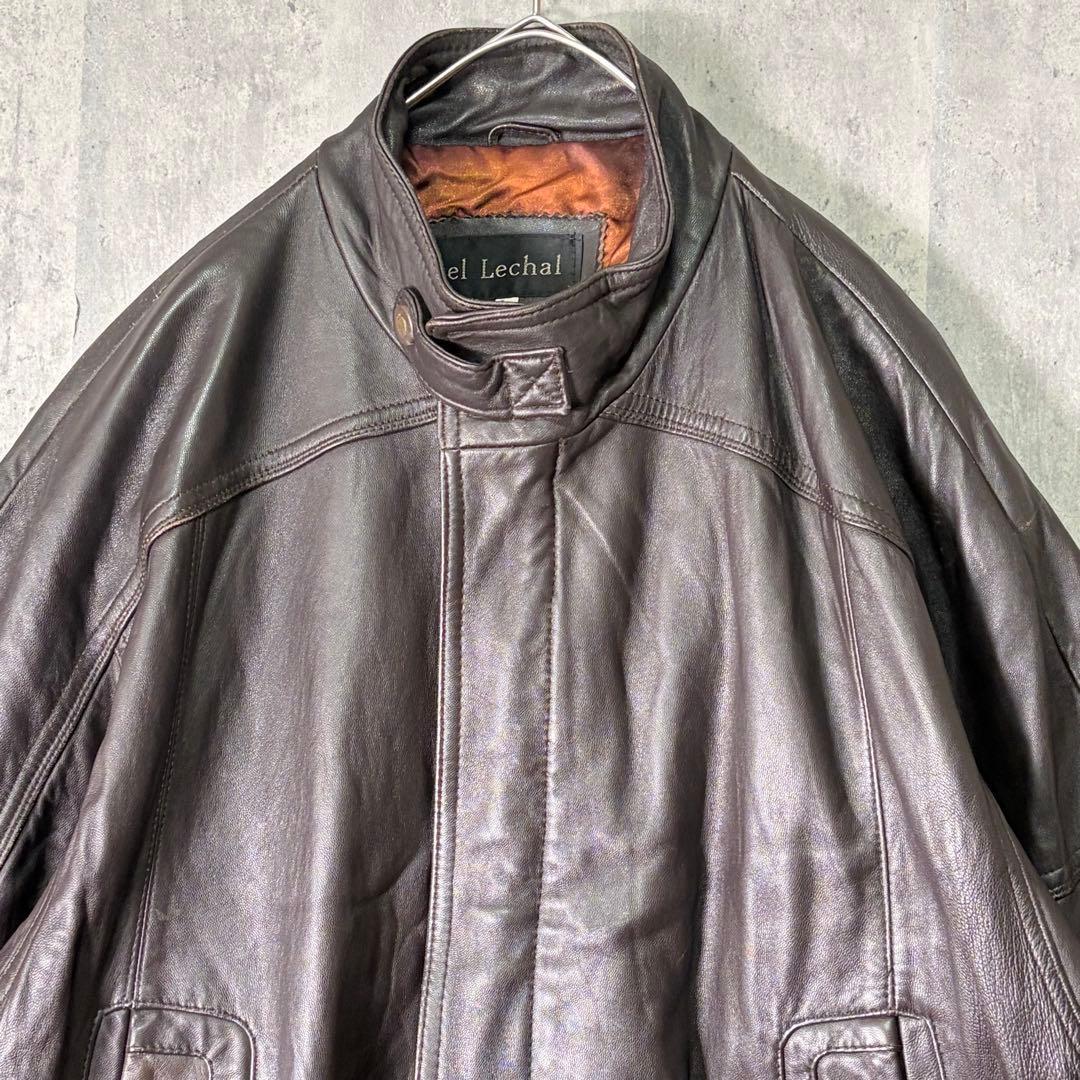 羊革 レザー ジャケット 短丈 濃茶 ヴィンテージ 本革 肩パッドなし