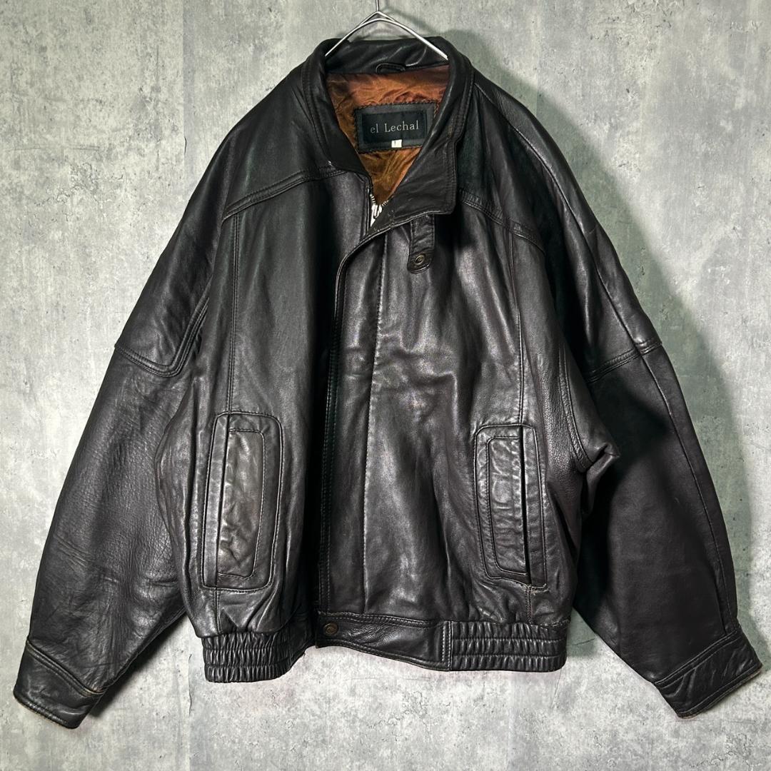 羊革 レザー ジャケット 短丈 濃茶 ヴィンテージ 本革 肩パッドなし