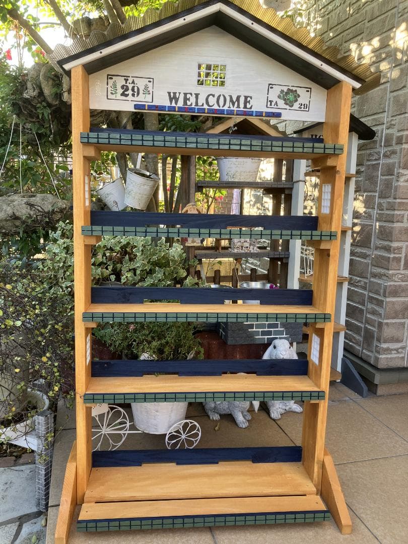 No 15　 三角お屋根の簡単移動 多肉植物棚　welcome ピニー色　5段