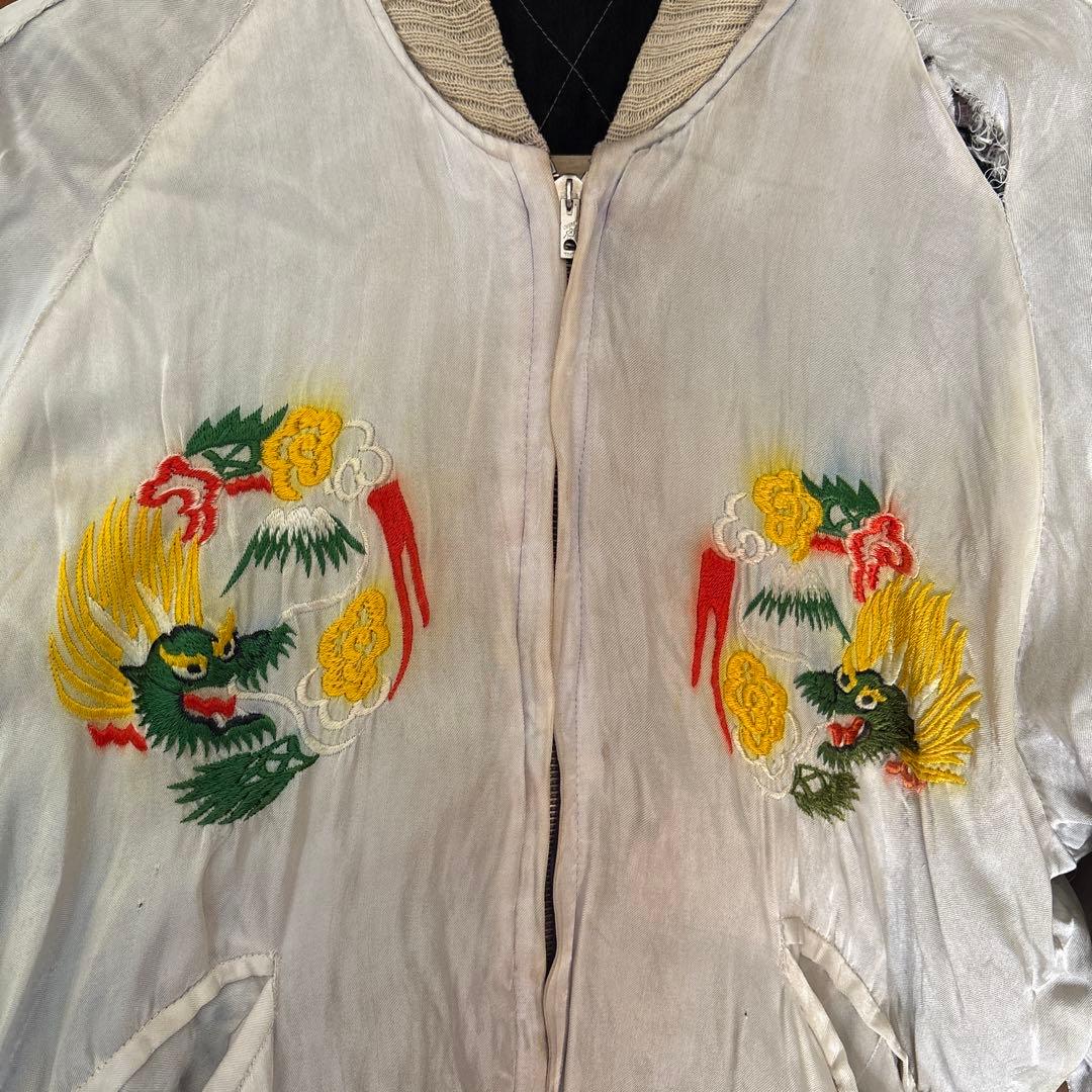 【50sビンテージ】スカジャン 中綿 サテン cherry フェード スーベニア