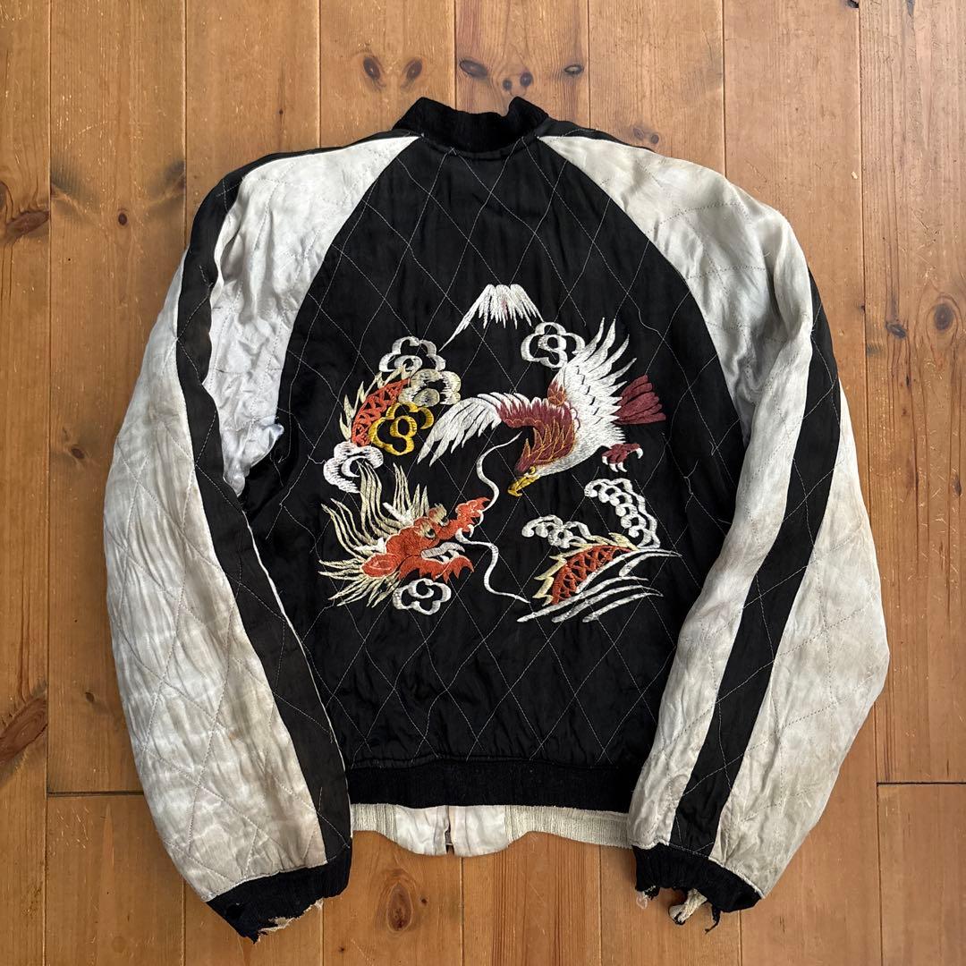 【50sビンテージ】スカジャン 中綿 サテン cherry フェード スーベニア