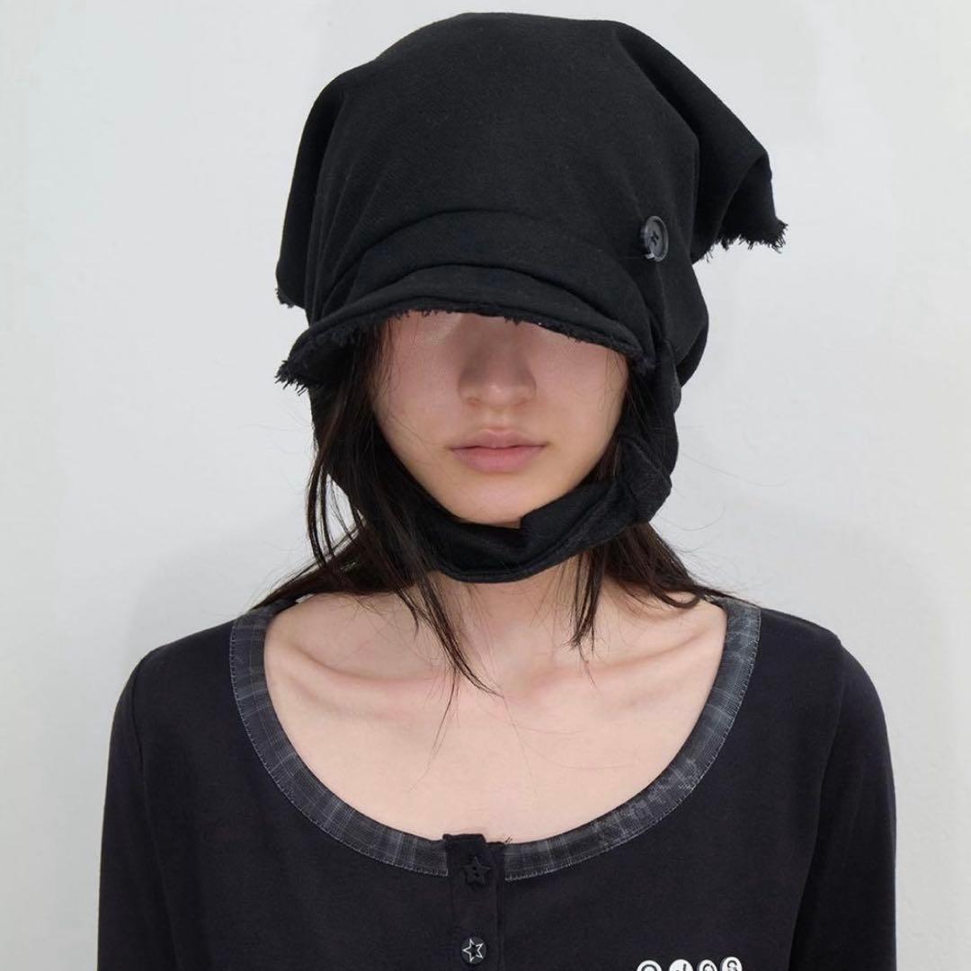 ojos オホス　スカーフベールウールキャップ　ブラック