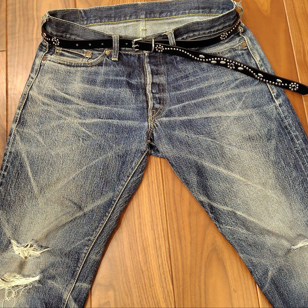 フラワー青■本革レザーフルスタッズナローベルト☆シルバーアクアマリンフローラル