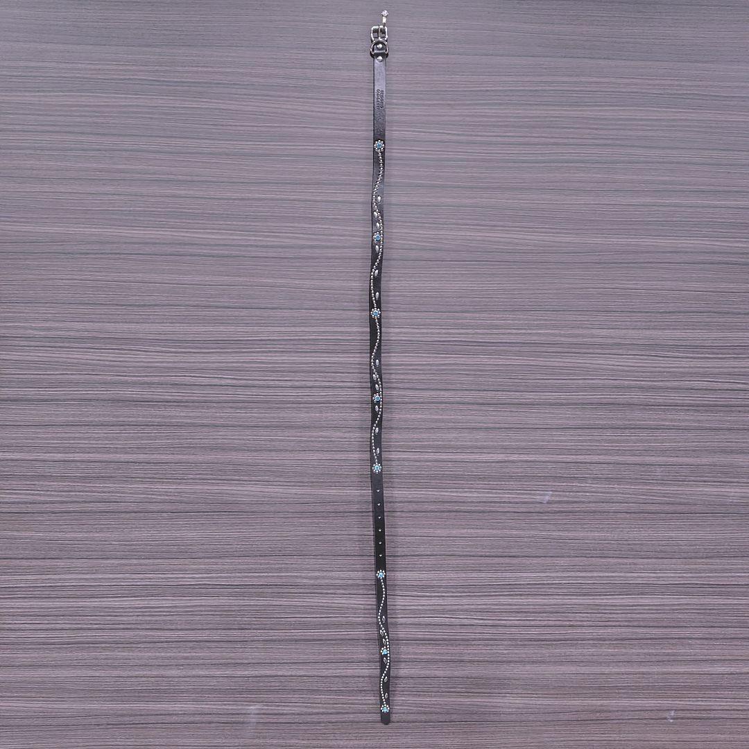 フラワー青■本革レザーフルスタッズナローベルト☆シルバーアクアマリンフローラル