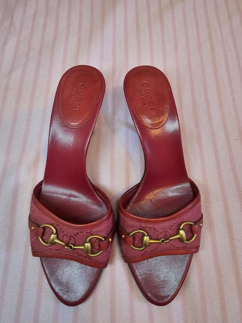 ヴィンテージ グッチ ラズベリー モノグラム キャンバス ホースビット