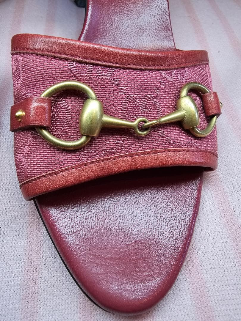 ヴィンテージ グッチ ラズベリー モノグラム キャンバス ホースビット