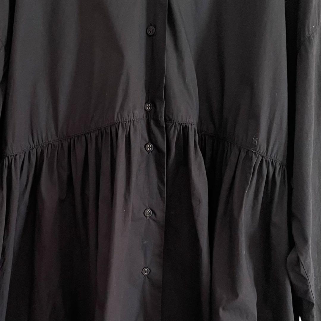 かぐれ　オープンカラーギャザーシャツ　ブラック　コットン　フリー　開襟　23