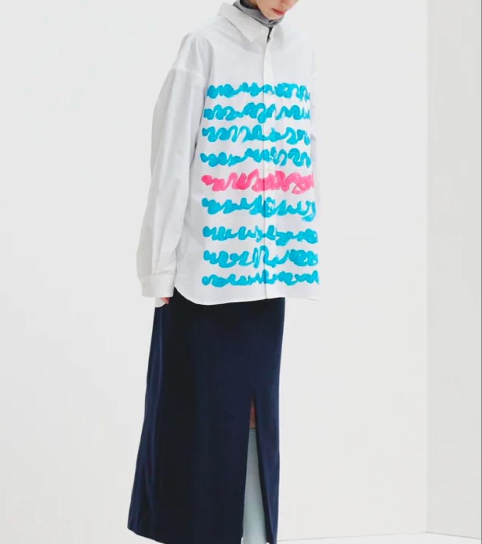 美品ヘラルボニーレギュラーカラーシャツ「blue brush-mm2025」