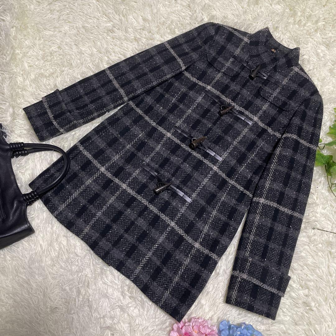 極美品　DAKS ダックス　ダッフルコート　黒グレー　チェック　トグル　40 L