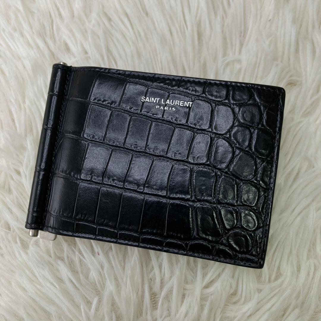 ⭐️極美品⭐️ サンローラン　マネークリップ　クロコ型押し　シルバー金具
