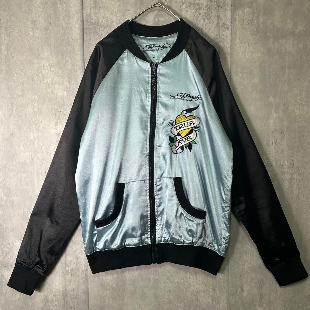 Ed Hardy スカジャン 両面刺繍 黒 水色
