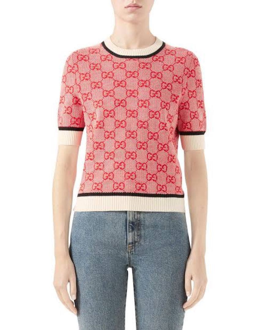 極美品GUCCIグッチ国内正規品GGモノグラム半袖ニットセータートップスXS