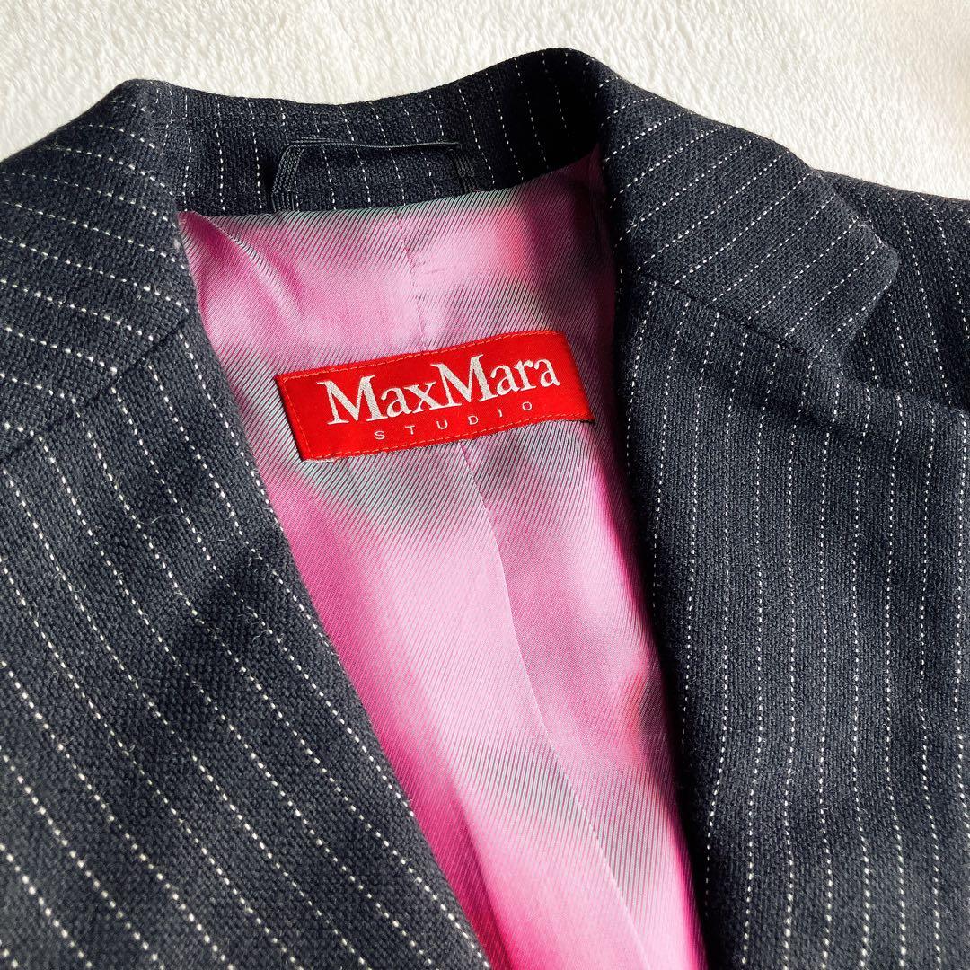 【美品】マックスマーラ★パンツスーツ ウール ストライプ 裏地玉虫 ワイドパンツ