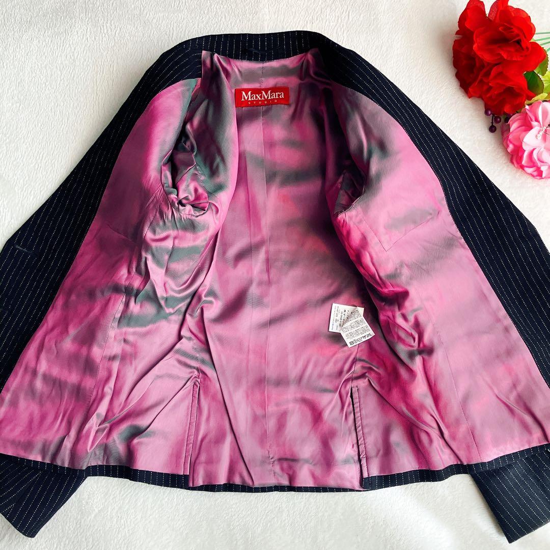 【美品】マックスマーラ★パンツスーツ ウール ストライプ 裏地玉虫 ワイドパンツ