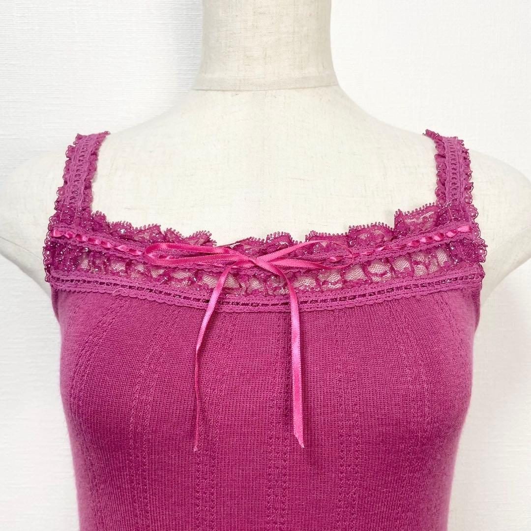 y2k❤️ 00s HYSTERIC GLAMOUR ロゴ刺繍 サテンリボンキャミ