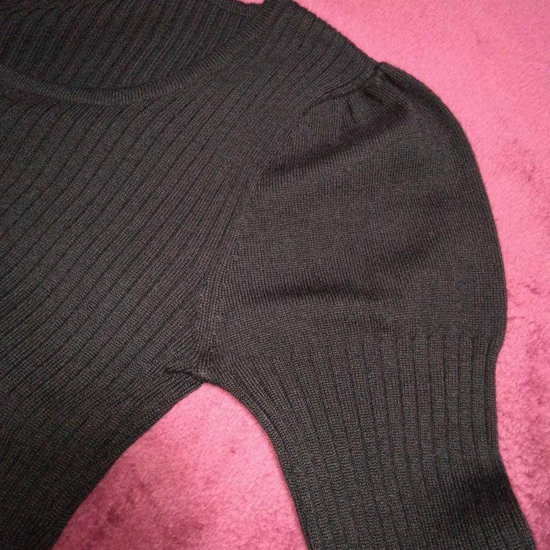 エムズグレイシーパフスリーブリボンリブニットブラック38